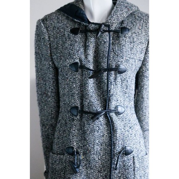 Sportmax Tweed Toggle Buttons Hooded Fall Wool Coat 14/L - Picture 4 of 15